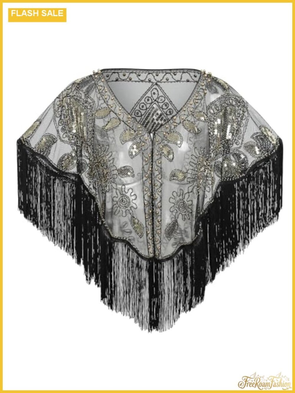 Vintage Sequin Beaded Evening Shawl Wrap Gatsby Party Cape One Size
